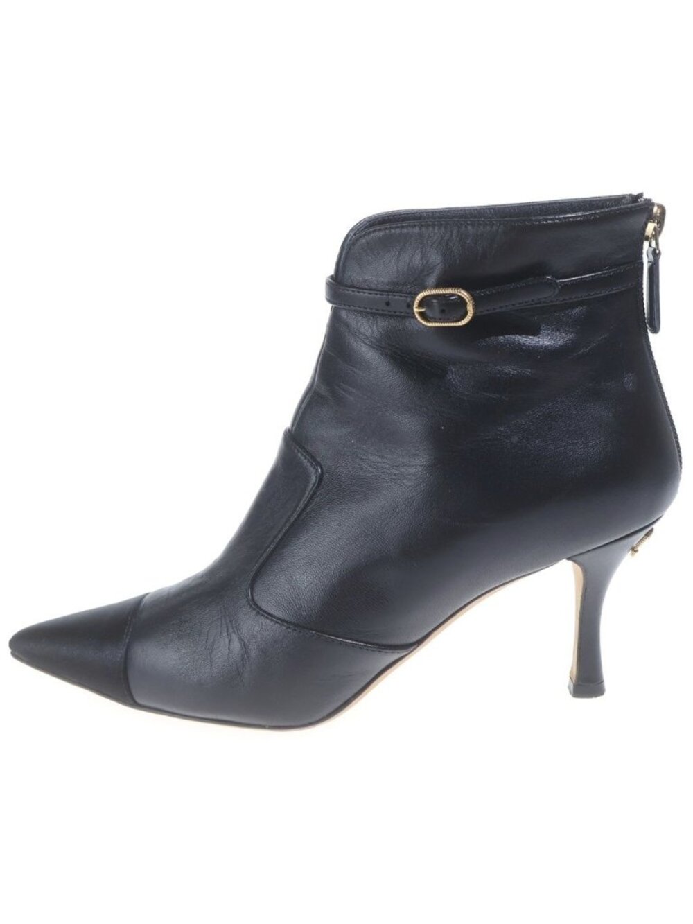 Chanel CC Logo Leather Heels Short Boots Shoes Black